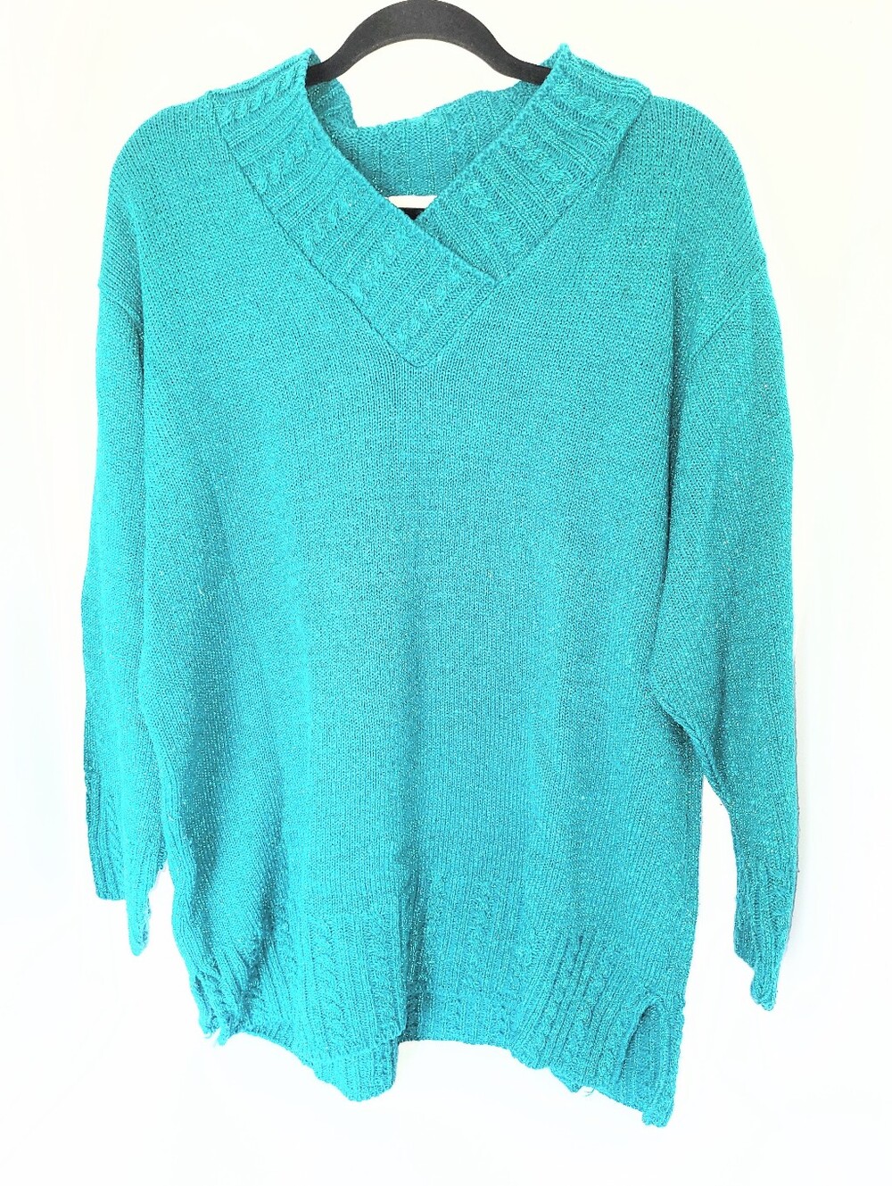 Vintage Diane Von Furstenberg Color Authority Teal Metallic Knit Sweater Large